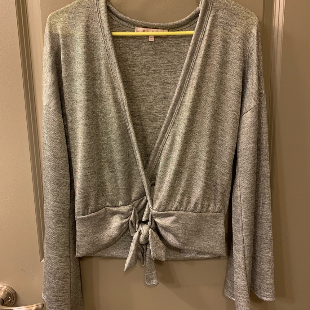 Silver shimmer bell sleeve top